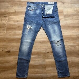 Diesel Tepphar Jeans Men 33x32 Blue Slim Carrot Stretch Thrashed 084TX (Tag31)